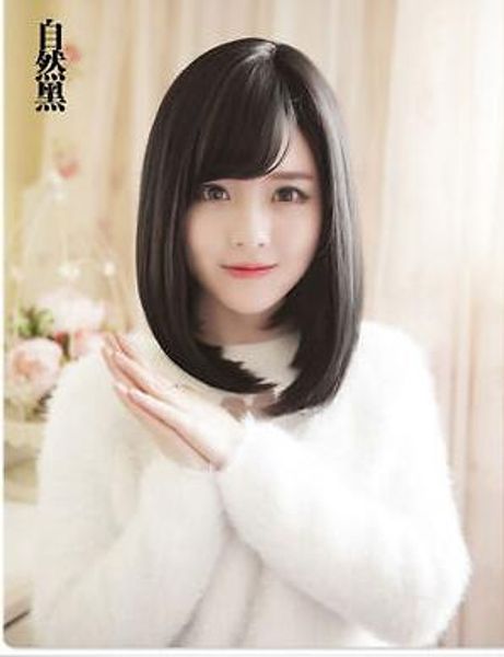 

new medium natural black straight hair wigs for women wig, Black;brown