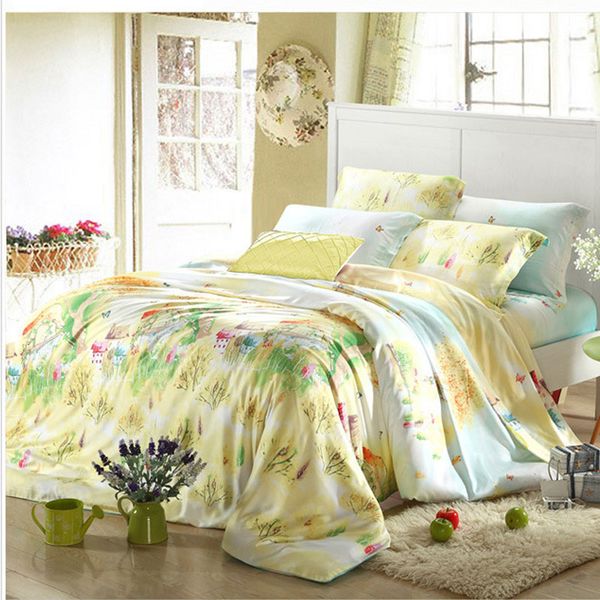 

100% двухстороннее шелковое пододеяльник из тенселя, 3d комплекты постельного белья, простыня housse de couette juegos de sabanas, комплекты