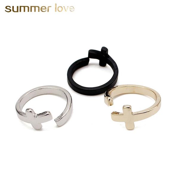 

wholesale adjustable size cross open rings for men women silver gold black color punk style alloy rings jewelry, Golden;silver
