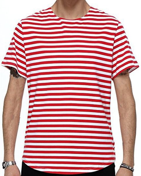 

2018 loose men t shirt crew neck striped casual hip hop cotton t-shirt plus size s-3xl ing, White;black