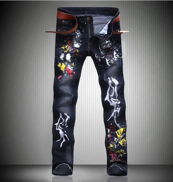 

cultivate one's morality men in europe and the han edition of the new fashion personality hand-painted splash-ink cowboy pants/xs-4xl, Blue