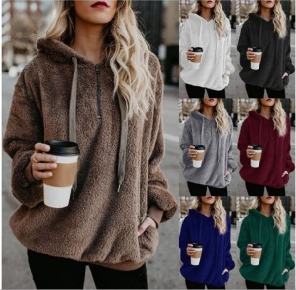 

Women Winter Plush Jumper Sweatshirt Hoodie Loose Cute Pockets Autumn Girl Hoodies Fleece Coat Furry Hooded Sweatshirt