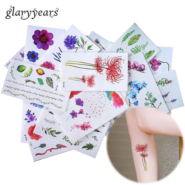 Acheter Glaryyears 25 Modèles X 1 Feuille De Couleur Fleur Tatouage Corps Tatouage Temporaire Pivoine Maquillage Bras Main Jambe Art Autocollant