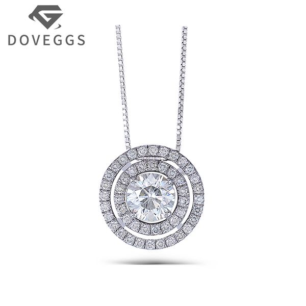 

doveggs halo pendant platinum plated silver 1.67ctw diameter 7.5mm round brilliant moissanite gemstone necklac with silver chain