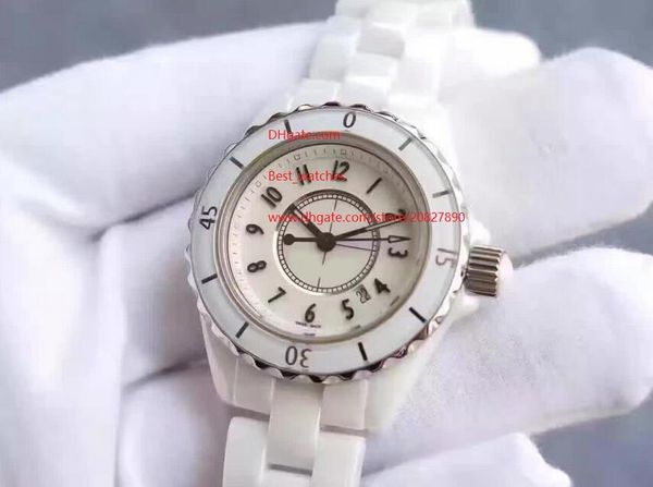 

factory supplier wristwatches ceramic 33mm white dial quartz movement watch date womens wrist watch watches, Slivery;brown