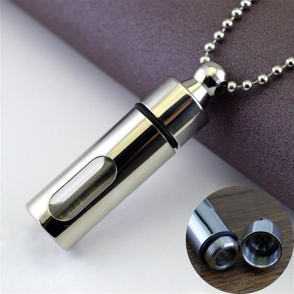 

mens necklace stainless steel glass cylinder aromatherapy essential oil perfume pendant necklace jewelry for men hip hop, Silver