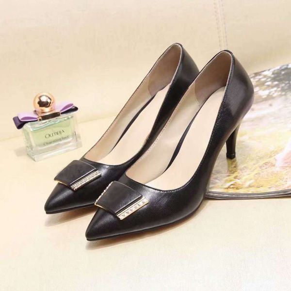 

luxury new womens pumps high heel 75mm sheepskin dress design diamond party slip-on shoes footwear size 35-39, Black