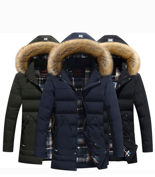 

2022 new casual down jacket men winter warm coat men's thick warm fur collar hooded male windproof parka, Black;brown