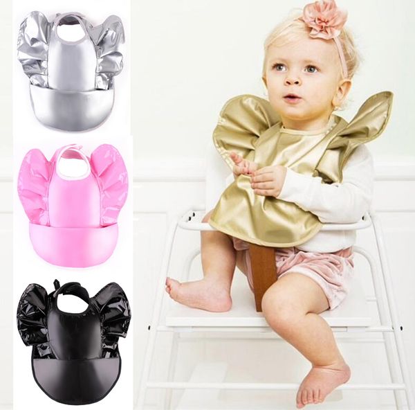 

newborn baby waterproof feeding bibs baby girls boys bibs with food pocket gold pu bib for babe infant 4 colors
