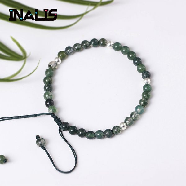 

bracelets new fashion natural agate blue sand stone beads hip hop 925 silver bead rope bracelet adjustable jewelry for women gift, Golden;silver