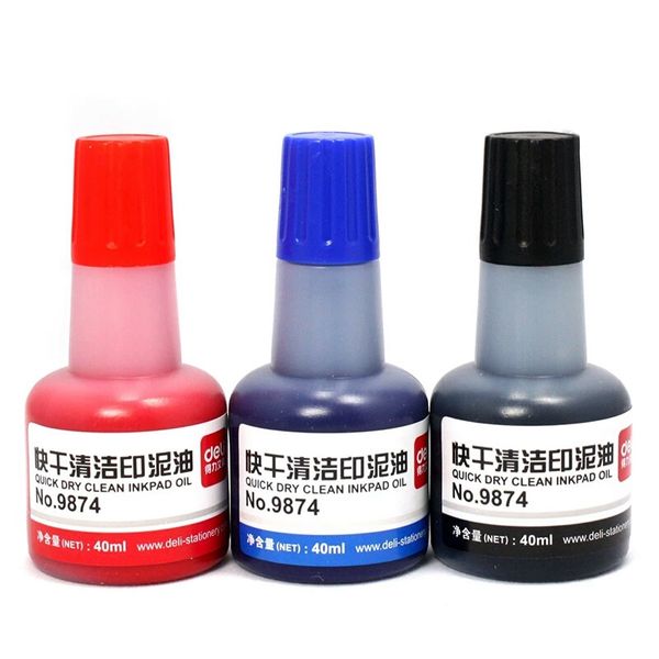 

del 2 bottles 40ml seal oil stamp ink quick dry clean inkpad oil red blue black for seal stamp office supplies school chancery, Black;red