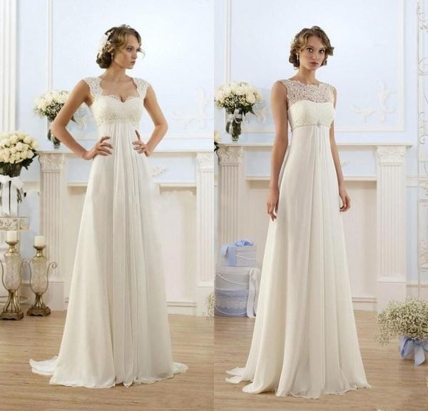 

2019 new empire bohemian wedding dresses maternity gown cap sleeve keyhole lace up backless chiffon summer beach pregnant bridal gowns, White
