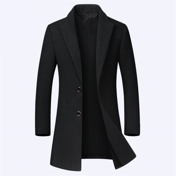 

new autumn and winter men's woolen coat business casual coat solid color windbreaker slim windproof jacket m-3xl, Black