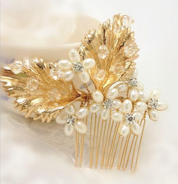 

new gold crystal handcrafted combs wedding brides pearl headwear wedding dress accessories, Silver