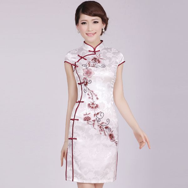 

womens chinese embroidered cheongsams embroidery robes short dress retro qipao, Red