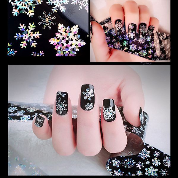 

1pcs 120*4cm christmas snowflake holographic nail art foils transfer stickers paper for polish diy nails sticker art decorations, Black