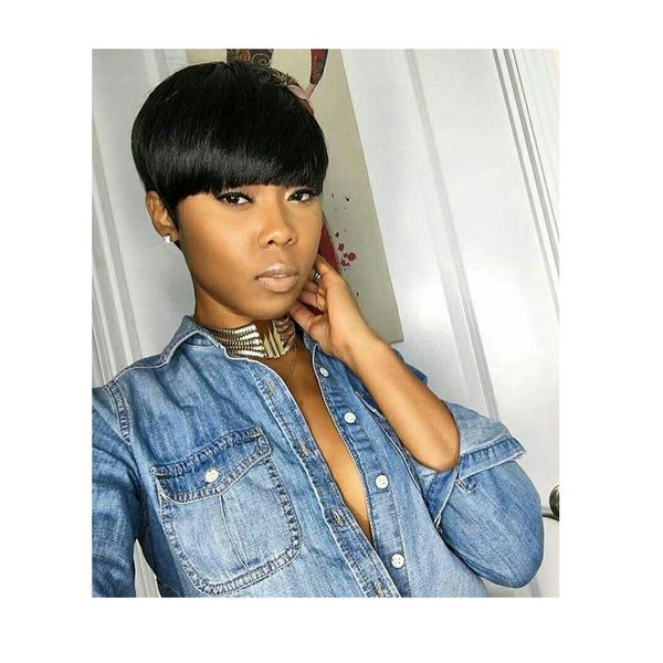 New Hot Short Cut Straight Wig Brazilian Hair Simulation Human Hair Black Short Bob Straight Wig With Bang Wigs For Sale Wigs For Men From