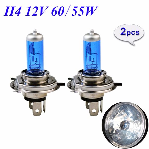 

1 pair 12v 60/55w h4 halogen lamp 5000k headlight bulb xenon dark blue glass auto headlight super white ing