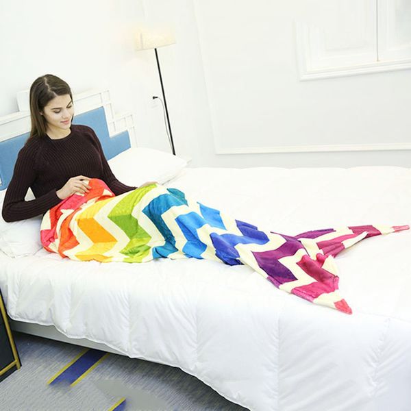 

mermaid blanket flannel fleece rainbow mermaid tail blanket sofa quilt wrap soft stripe throw custom