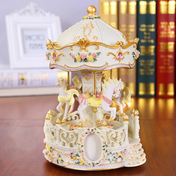 European Arts Flashing Led Light Resin Carousel Music Box Kids