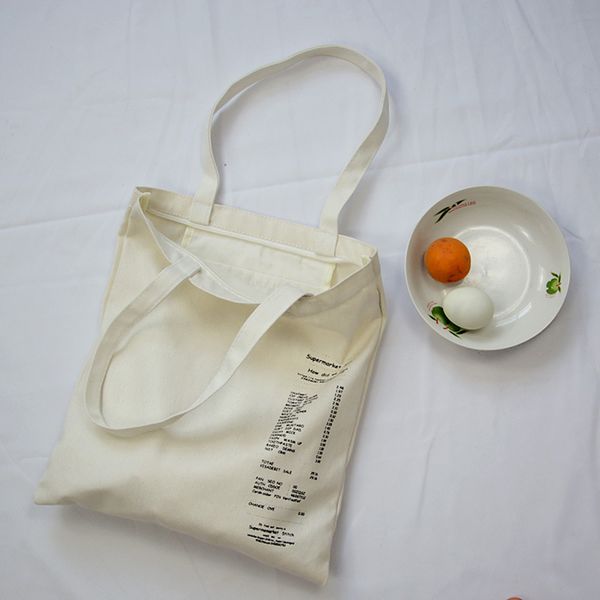 

reusable shopping bag women canvas shoulder tote bag fabric cotton cloth beach handbags letters print shopping bags white black