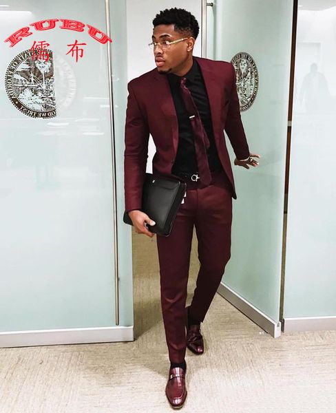 

chic burgundy two pieces mens suits slim fit wedding grooms tuxedos one button formal prom suit business suits(jacket +pants+tie, White;black