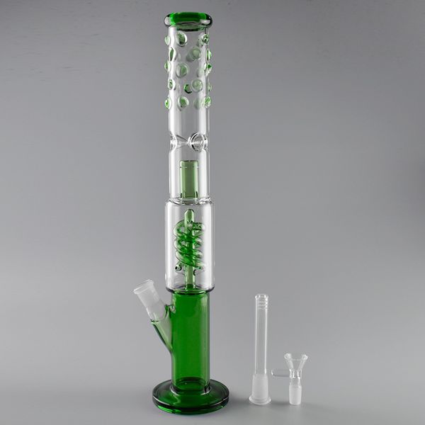 Bong narghilè in vetro verde da 16,7 pollici con pizzico di ghiaccio per un'esperienza di fumo fluida