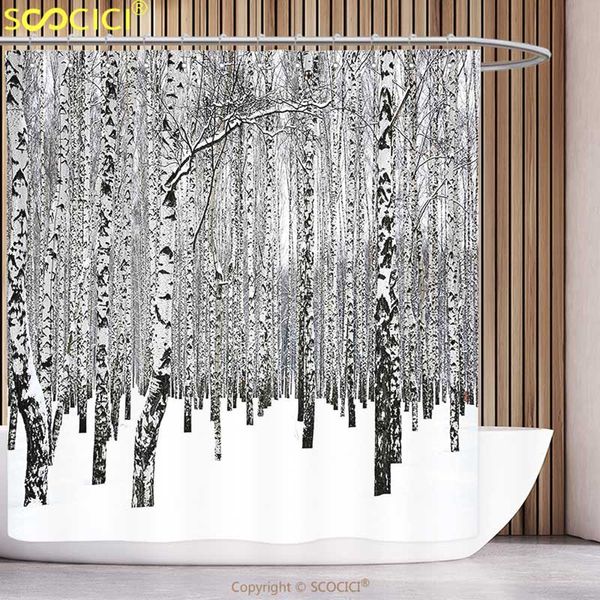 

unique shower curtain winter decorations winter birch grove in forest with leafless tree branches nature image brown white