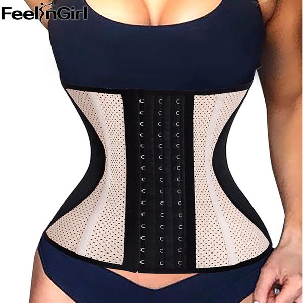

feelingirl 9 steel bone air hole breathable latex waist trainer splicing latex corset bustier 2018 new design for summer -b, Black;white