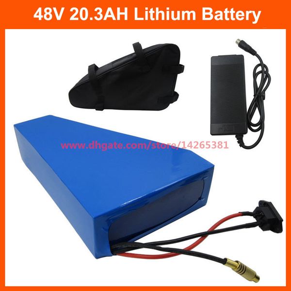 

1000w 48v 20.3ah 20ah electric bike battery 48v triangle lithium battery use ncr pf 2900mah cell 30a bms bag