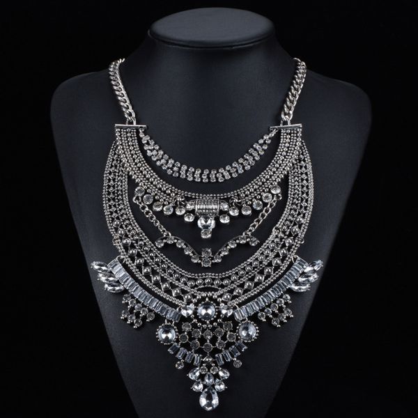 

whole salen689 exaggeration statement necklaces & pendants vintage crystal choker gold silver big necklace women jewellery wholesal