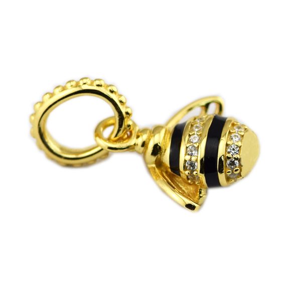 

Новые Аутентичные 925 Серебро Золото цвета Queen Bee Подвеска Shine Black Эмаль Clear Кристалл