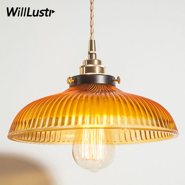 

vintage Nordic ribbed amber pressed glass pendant light brass head pendant lamp dinning room home hotel restaurant loft bar cafe lighting ing
