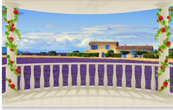 

p wallpaper 3d stereoscopic balcony lavender field landscape 3d tv background wall art mural for living room large paintin