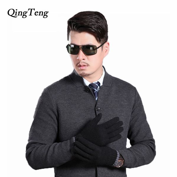 

gloves men 2016 new casual full finger gloves male warm thick autumn winter cashmere knitted biker mittens guantes, Blue;gray