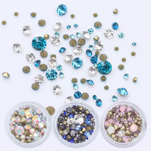 

shining sharp bottom nail rhinestone 3.5g colorful multi-size 3d nail decoration for art decorations, Silver;gold