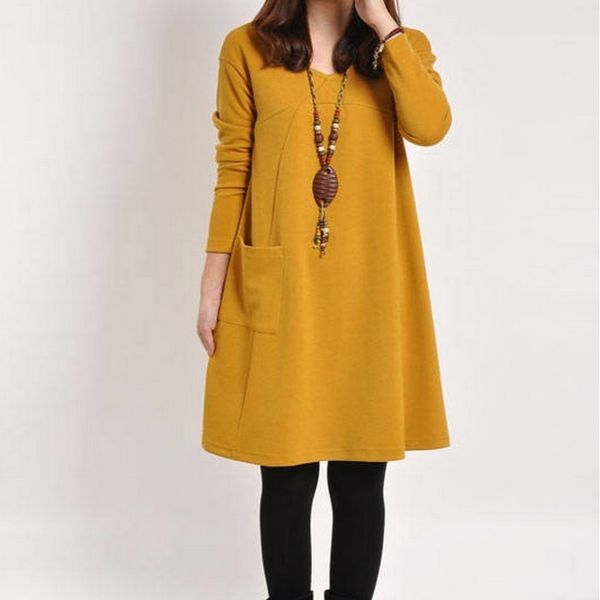 

sweatshirt women 2017 winter long sleeve pocket tunic sweatshirts dress loose casual cotton pregnancy hoodies dress, Black