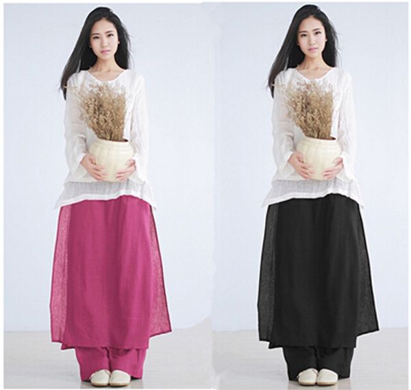 

2018 good quality women brand loose casual skirts pants,vintage cotton long pants & capris, vestidos femininos plus size 3xl 4xl, Black;white