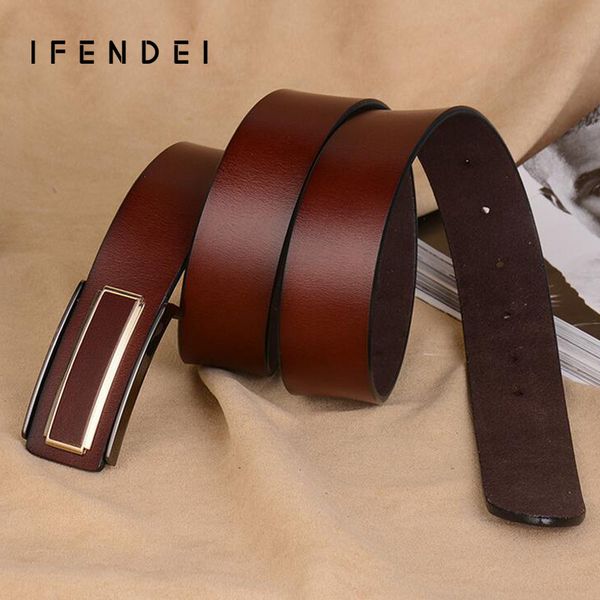 

ifendei fashion split leather belt men 's plate buckle cowhide business casual belt coffee black strap wholesale, Black;brown