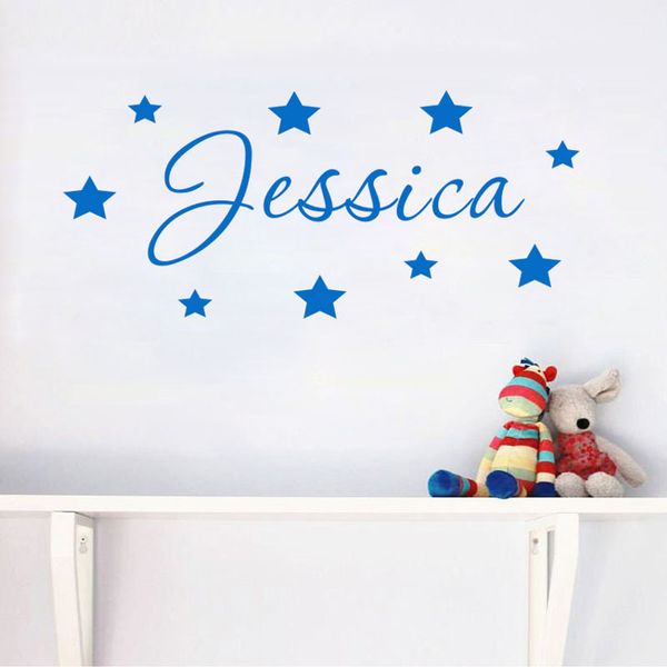 

personalised name wall sticker decal door boys girls childrens nursery kids bedroom wall art custom stars home decor