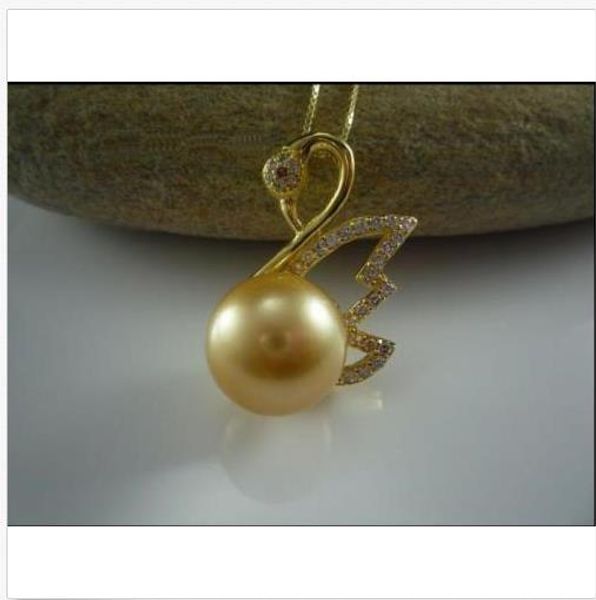 

huge new perfect 13mm tahaitian gold pearl rose gold pendant necklace, Silver