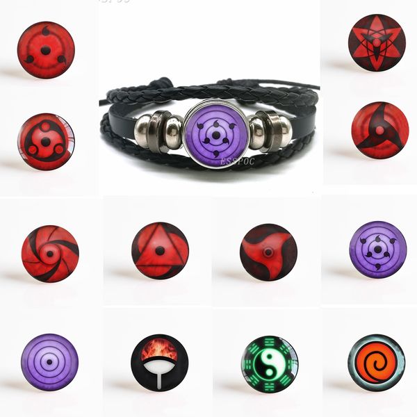 Fashion Anime Rinnegan Eyes Bracelet Naruto Sharingan Eye Black Leather Bracelet Uchiha Uzumaki Clan Logo Cosplay Lover Gift Mens Charm Bracelet Best