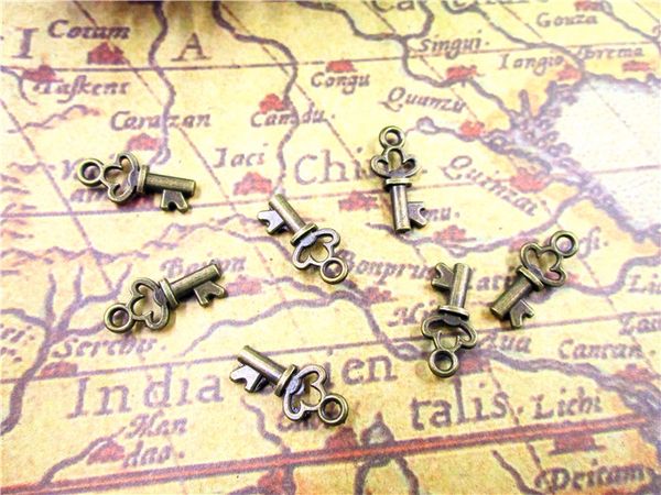 

150pcs--key charms,antique tibetan bronze mini filigree flower key charm pendant 8x16mm, Bronze;silver