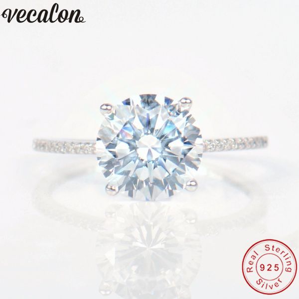 

vecalon solitaire jewelry real soild 925 sterling silver ring 1ct 5a zircon cz engagement wedding band rings for women men gift, Slivery;golden