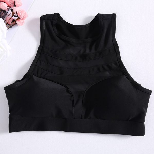 

crop cropped padded patchwork mesh vest fitness stretch tanks workout bras, White