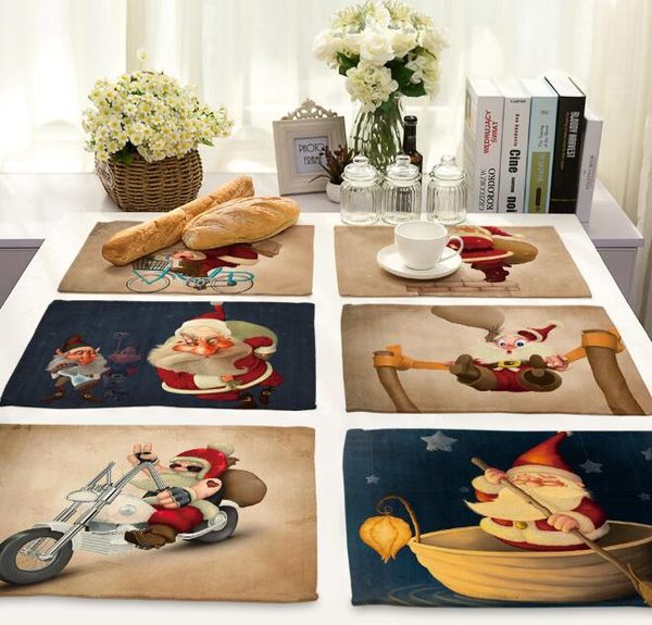 

рождественские салфетки санта-клаус стол коврики колодки для кухонный стол кубок каботажное судно дома и кухонные аксессуары