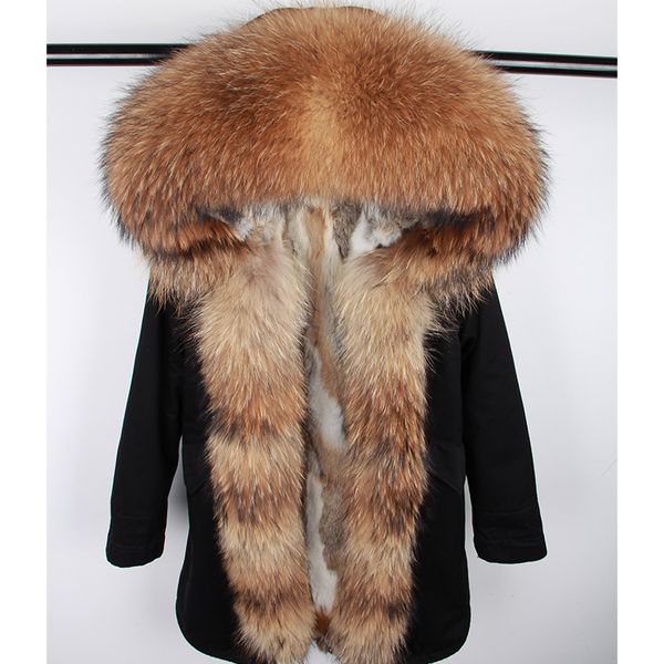 Nova jaqueta de inverno feminina parka natural real rex coelho gola de pele capuz parkas destacável outerwear grosso quente casual marca