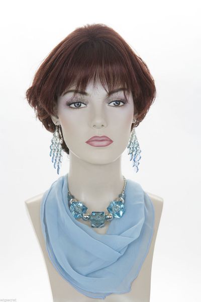 

graduated dark auburn short wavy wigs, Black;brown