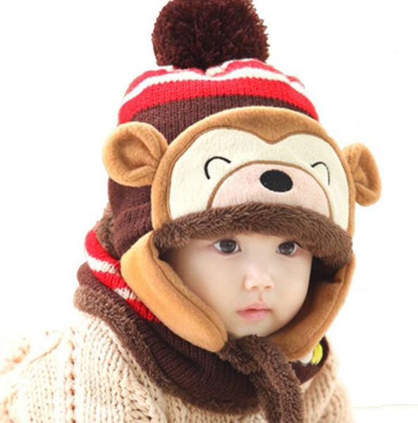 Inverno Bebê Infantil Da Criança Dos Desenhos Animados Crochet crianças Chapéu De Natal Traje gorro De Malha Animal Cap Menina Menino Macaco Cap