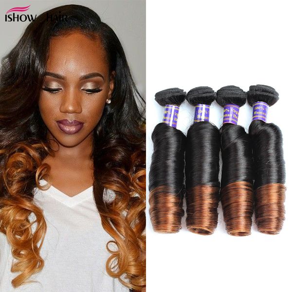 

new arrival bouncy curly 3 tone ombre brazilian hair weave bundles 12"-24" t1b/4/30 remy peruvian human hair extensions ing, Black